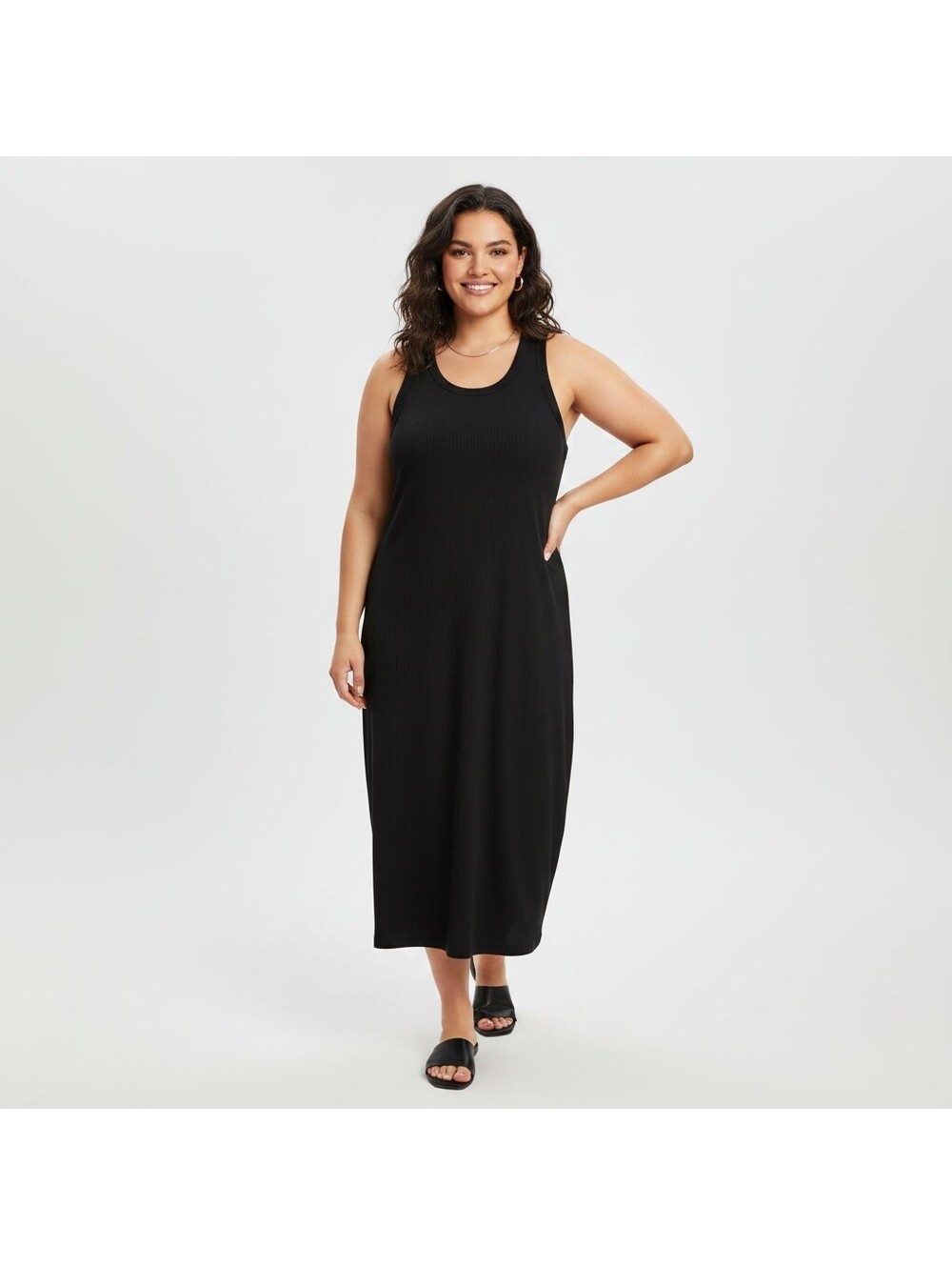 1779 - GAP Ribbed Sleeveless Midi Dress XL Black